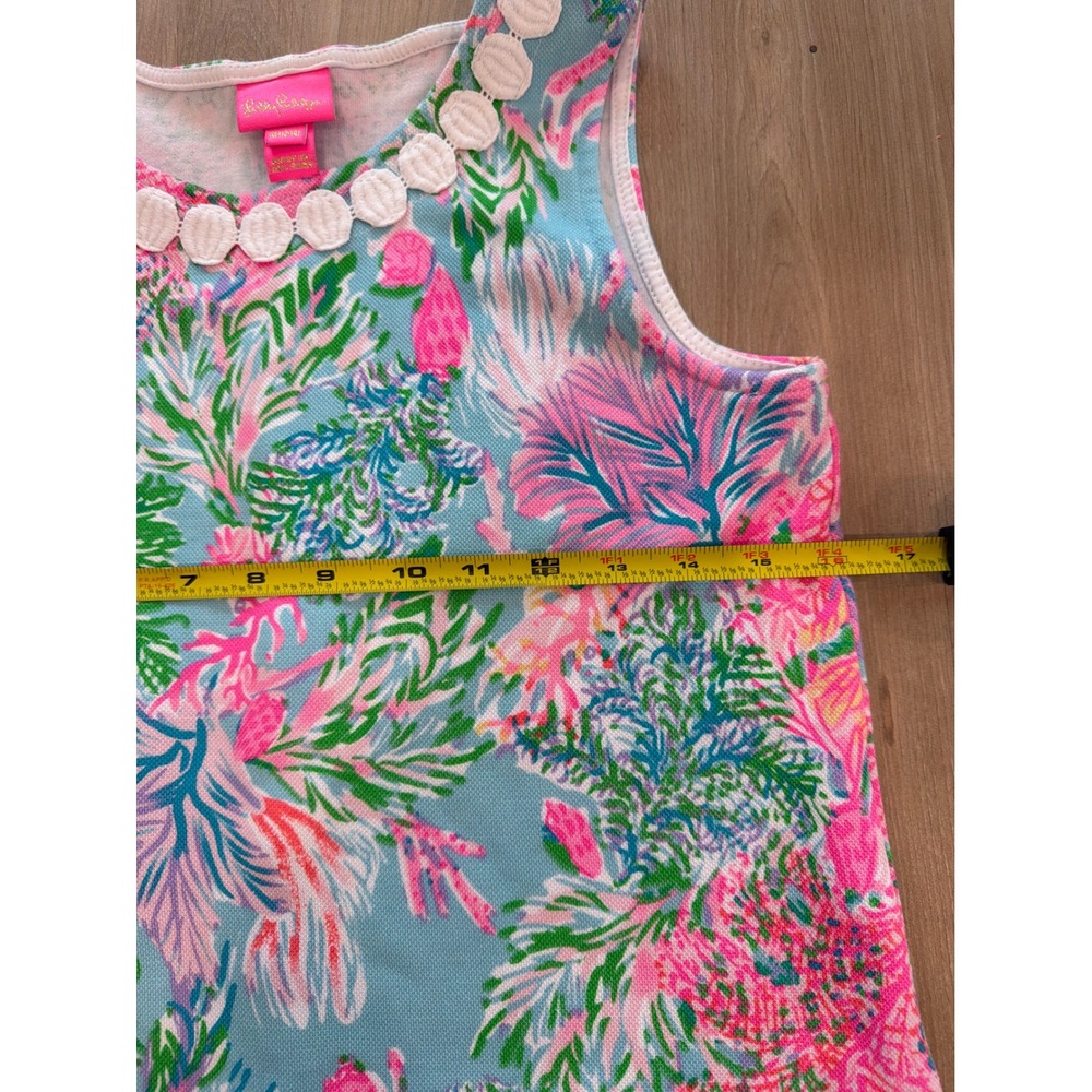 Lilly Pulitzer Girls XL 12-14 Shift Dress Blue Pink Coral Reef Shell Trim Pique - Picture 7 of 7